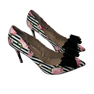 Betsey Johnson Bret Women's Floral Striped Bow Fabric High Heels Stiletto Pumps